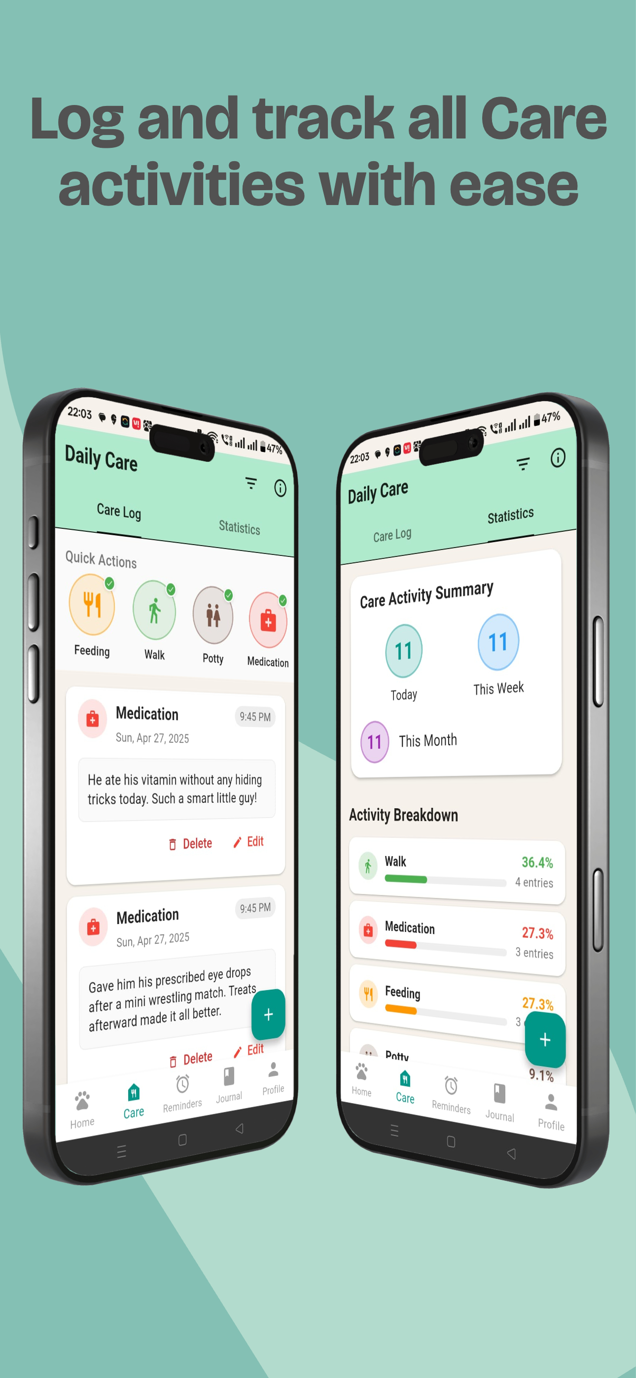 PetBuddy Care Tracking - Log daily activities and medications